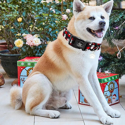 Elegant little tail Christmas Dog Collar, Pet Dog Collar Cotton Soft Red Plaid Winter Dog Collars Holiday with Quick Release Buckle Pet Puppy Collar for X-Small Puppy