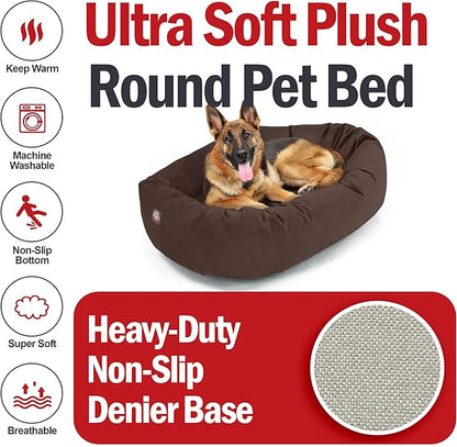Majestic Pet 52 Inch Suede Calming Dog Bed Washable 52x35x11 (Inch) – Cozy Soft Round Donut Dog Bed with Spine Support for Dogs to Rest Their Head - Pet Bed X- Large – Chocolate (2025)