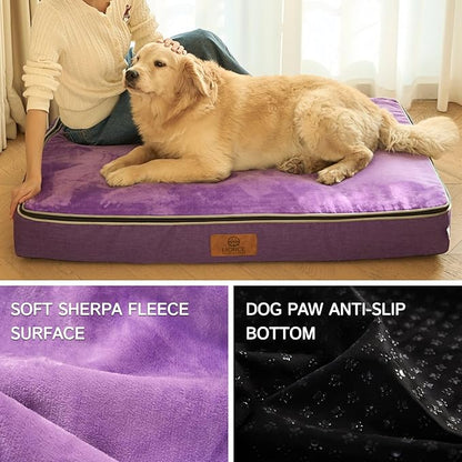 LIORCE Orthopedic Memory Foam XXL Dog Bed - 6" Thick Beds for Extra Large Sized Dog - Waterproof Removable Washable Cover & Wrap-Around Zipper - Ultimate Comfort & Easy Maintenance, Purple