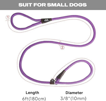 TwoEar 6FT Slip Lead Dog Leash, Heavy Duty Slip Leash for Dogs with Highly Reflective, Strong Rope Slip Leads No Pull Pet Training Leashes for Small Dogs (3/8", Purple)