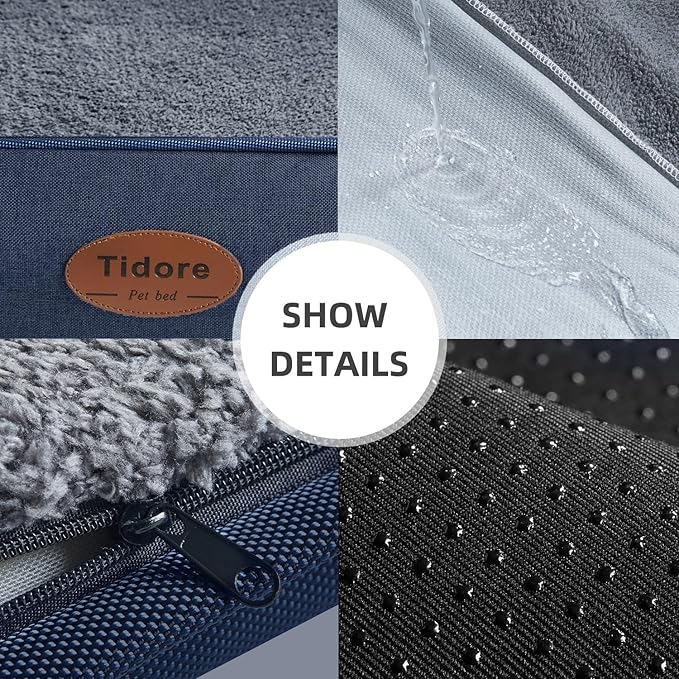 Tidore Orthopedic Dog Beds for Medium Dogs, Durable Egg Crate Foam Sofa Dog Bed wit Washable Removable Cover,Waterproof Lining,Pet Bed for Large Dogs (Dark Grey-Velvet, 39.4" L x 31.5" W x 7.4" Th)