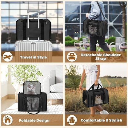 FOORLON Cat Carrier Soft for Pets Up to 15 Lbs, Cat Travel Bag Soft-Sided with Padded Shoulder Strap, Pet Dog Carriers for Small Dogs Travel Puppy Carry Airline Approved, Black