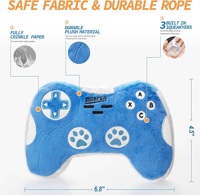 MTERSN Cute Squeaky Dog Toys - Plushie Game Controller Plush Funny Puppy Chew Toys with Full Crinkle Paper - Cool Pets Toys for Dogs and Funny Birthday Gift (Blue)