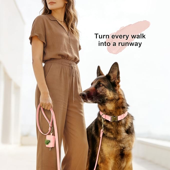 Didog Soft PU Leather Dog Collar, Stylish Quick Released Dog Collars for Large Dogs, Easy Clean Adjustable Pet Collar for Daily Walking, Pink, XL Fit 17-27" Neck