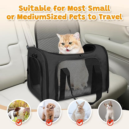 FOORLON Cat Carrier Soft for Pets Up to 15 Lbs, Cat Travel Bag Soft-Sided with Padded Shoulder Strap, Pet Dog Carriers for Small Dogs Travel Puppy Carry Airline Approved, Black
