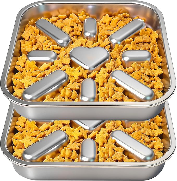 2-Pack Slow Feeder Dog Bowls with Non-Slip Mat, Stainless Steel Slow Feeder for Small & Medium Dogs, 2.5 Cups Pet Bowl for Slows Down Eating, Dishwasher Safe, Anti-Gulping Dog Bowl