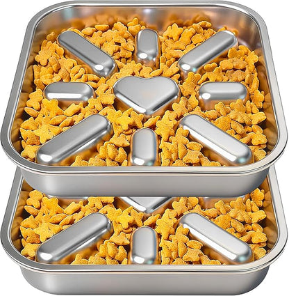 2-Pack Slow Feeder Dog Bowls with Non-Slip Mat, Stainless Steel Slow Feeder for Small & Medium Dogs, 2.5 Cups Pet Bowl for Slows Down Eating, Dishwasher Safe, Anti-Gulping Dog Bowl
