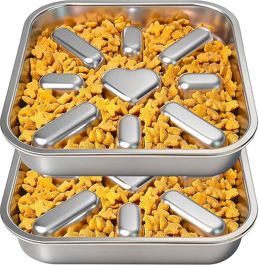 2-Pack Slow Feeder Dog Bowls with Non-Slip Mat, Stainless Steel Slow Feeder for Small & Medium Dogs, 2.5 Cups Pet Bowl for Slows Down Eating, Dishwasher Safe, Anti-Gulping Dog Bowl