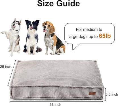 FUKUMARU 5.5-Inch Thick Dog Bed Mat, Washable Cat Bed with Waterproof Lining, Orthopedic Dog Beds for Senior Dogs, Cozy Flat Dog Kennel Bed for Crate, Non-Slip Pet Pillow Bed, Grey