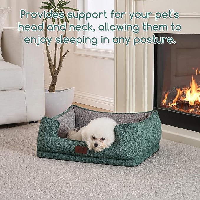 Hollypet Orthopedic Rectangle Dog Bed for Small Dogs, Supportive Egg-Crate Foam Pet Beds with Removable Washable Waterproof Cover and Non-Slip Bottom, Green, 23" L x 19" W x 8.5" Th