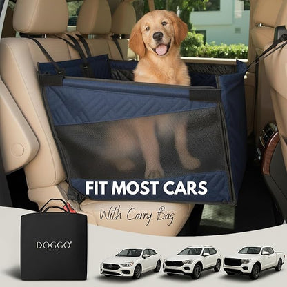 Premium Dog Car Seat & Back Seat – Waterproof & Non-Slip Travel Hammock with Storage Pockets | Secure & Comfortable Pet Seat Cover for Large & Medium Dogs – Fits Cars, SUVs & Trucks (Blue)