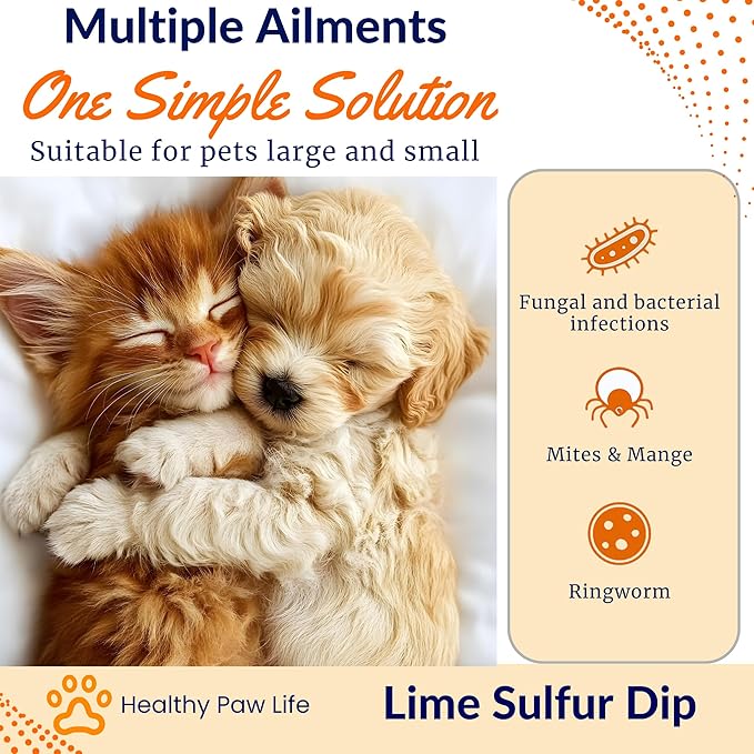 Healthy Paw Life - Lime Sulfur Dip - Pet Care for Itchy and Dry Skin - Xtra Strength Formula - Safe Solution for Dog, Cat, Puppy, Kitten, Horse (1 Gallon)