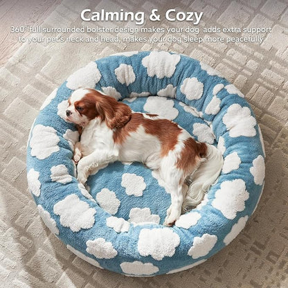 JOEJOY Donut Dog Bed Medium Size Dog, Cute Round Calming Pet Bed with Removable Washable Cover, Orthopedic Puppy Bed with Jacquard Shaggy Plush & Non Skid Bottom