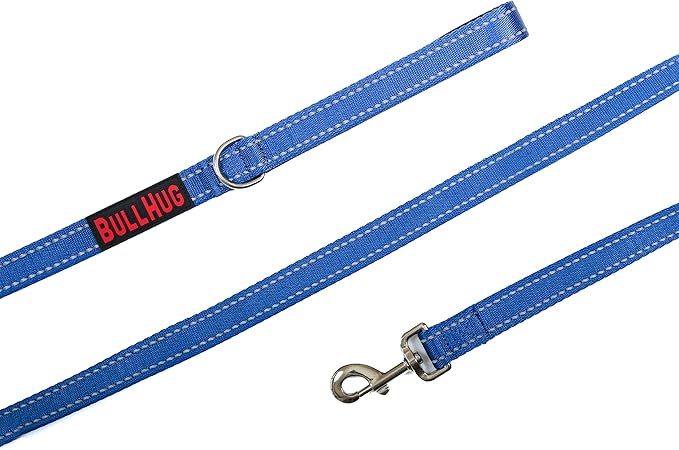 BULLHUG 6 FT Bulldog Leash with Padded Handle. Perfect for Bulldogs, French Bulldogs, Pugs & All Breeds. Leashes for Walking, Training Lead for Bulldogs (Reflective Stitching, Royal Blue)