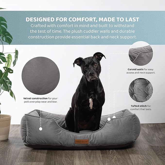 Modern Threads Luxury Dog Bed - Comfortable Tufted Velvet Cushion for Small to Medium Dogs - Machine Washable - Durable & Cute Sleep Space for Pets - Pamper Your Pet with Cozy Beds - Charcoal