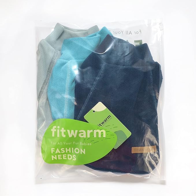 Fitwarm 3 Pack Classic Fleece Sweater, Turtleneck Sweatshirt, Winter Clothes for Small Dogs, Cat Apparel, Blue, Grey, Navy, Medium