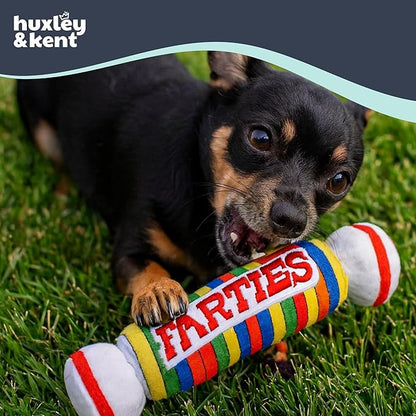 Huxley & Kent Funny Dog Toy w/Squeaker – Power Plush Squeaky Dog Toys for Small Dogs – Durable Small Stuffed Animal for Indoor Play & Fetch - Tiny Tuff Farties