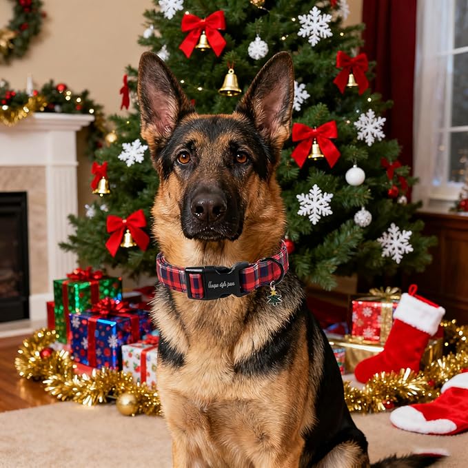 Unique Style Paws Christmas Dog Collar Plastic Buckle with Pendant Blue Purple Red Grid Cotton Puppy Collars for Small Medium Large Dogs