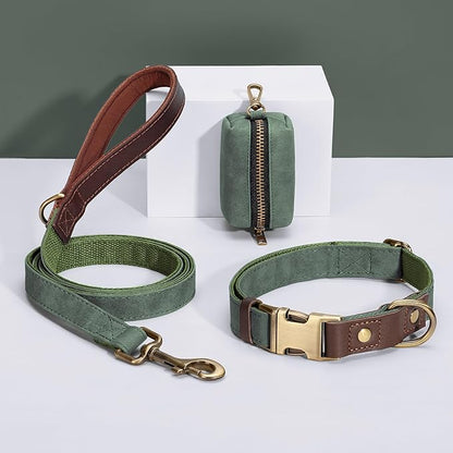 Didog Soft PU Leather Dog Collars for Medium Dogs,Classic Adjustable Dog Collars with Quick Release Metal Buckle,Easy Clean and Comfortable with Nylon Lining,Green,M Neck 14-19"