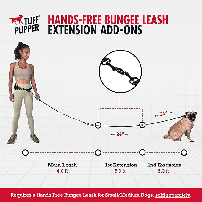 Add-On Accessory Bungee Leash | Add One Medium Dog Up to 45 lbs | Requires Purchase of Two Medium Dog Hands Free Bungee Leashes Sold Separately | Buy One for Three Dogs | Buy Two for Four Dogs