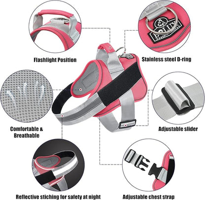 Bolux Dog Harness, No-Pull Reflective Dog Vest, Breathable Adjustable Pet Harness with Handle for Outdoor Walking - No More Pulling, Tugging or Choking