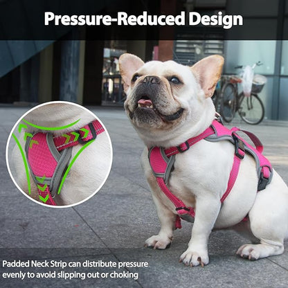 Huntboo Escape Proof Dog Harness, Escape Artist Harness, Reflective Dog Harness with Handle, Durable,Adjustable Vest for Small Medium Large Dogs Walking, Training, and Running Gear(Rose Red, M)