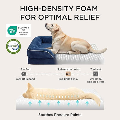 Bedsure Orthopedic Dog Bed Medium Size Dogs - Washable Medium Dog Cat Bed Waterproof, Comfort Pet Couch Sofa with Washable Removable Cover, Pets Bed with Nonskid Bottom, Blue Navy, 28"