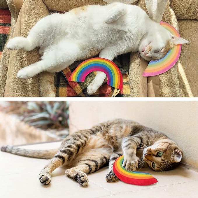 ETEKYER Catnip Toys for Indoor Cats Kitten, Kitty Toys Rainbow Cat Kicker Pillow 2Pcs, Interactive Fun Cat Nip Chew Teeth Cleaning Toys for All Pet Breed