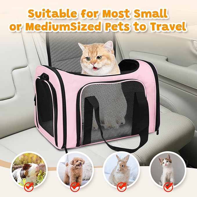 FOORLON Cat Carrier Soft for Pets Up to 15 Lbs, Cat Travel Bag Soft-Sided with Padded Shoulder Strap, Pet Dog Carriers for Small Dogs Travel Puppy Carry Airline Approved, Pink