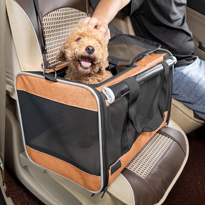 GAPZER Dog Carry Bag for Puppy Pet Soft-Shell Portable Kennel Crate for 0-15 lbs Foldable Pomeranian Travel Cage Tea Cup Yorkie Carrier Purse Indoor Carrying Case Cat Supply Melon Tiny Dog Melon
