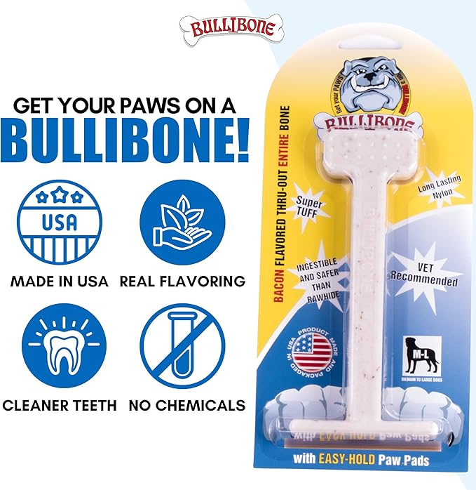 Bullibone Nylon Dog Chew Toy for Aggressive Chewers - Dental Hygiene Bone with Bacon Flavor, Durable Tough Chew Toys for Small Dogs, Indestructible Dog Bone - 3 Pack