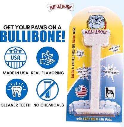 Bullibone Nylon Dog Chew Toy for Aggressive Chewers - Dental Hygiene Bone with Bacon Flavor, Durable Tough Chew Toys for Small Dogs, Indestructible Dog Bone - 3 Pack