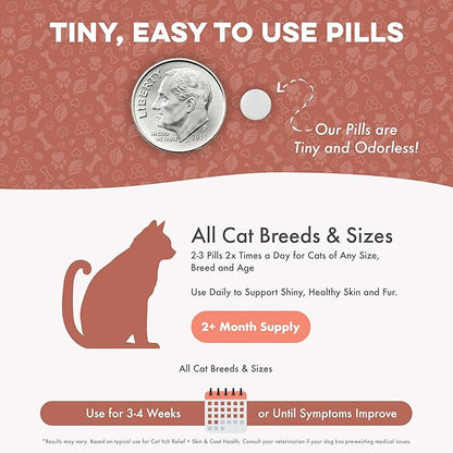 Cat Itchy Skin Relief & Hair Loss Treatment, Holistic Allergy Relief for Cats Calms Dry Skin, Dandruff & Reduces Licking, Scratching, Patchy, Matted and Shedding Fur, 400 Easy to Use Pills