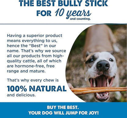 Best Bully Sticks 12 Inch Bully Sticks for Dogs - 3 Count (Pack of 1) - Natural, Easily Digestible, 100% Grass-Fed Beef, Grain and Rawhide Free - Trial Size