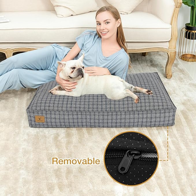 Dog Bed with Easy-Grip Handle - Shredded Memory Foam Pet Bed, Removable & Machine Washable Cover, Non-Slip Bottom, Choose from Cooling Linen or Warm Flannel Style for Dogs & Cats (Small