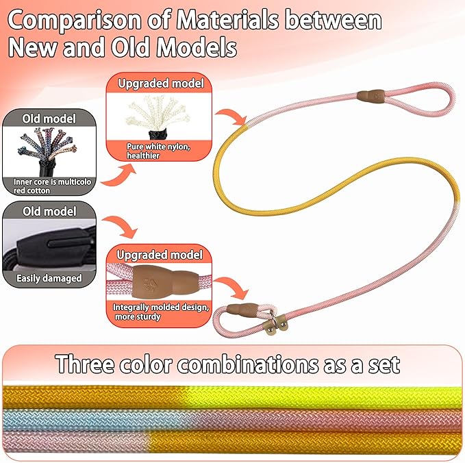 3-Pack Lightweight Adjustable Nylon Dog leashes Leather Buckles Macaron Dog leashes for S/M Dogs,5.2ft Long,White Ultra-Soft eco-Cotton Lining,No Collar Needed