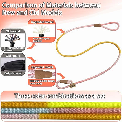 3-Pack Lightweight Adjustable Nylon Dog leashes Leather Buckles Macaron Dog leashes for S/M Dogs,5.2ft Long,White Ultra-Soft eco-Cotton Lining,No Collar Needed