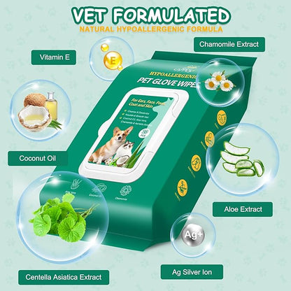 CHPPEY 40PCS Pet Cleaning and Deodorizing Grooming Glove Wipes for Dogs and Cats, Extra Thick Nourish Fur No-Rinse Grooming Wipes for Daily Care and Travel, Hypoallergenic