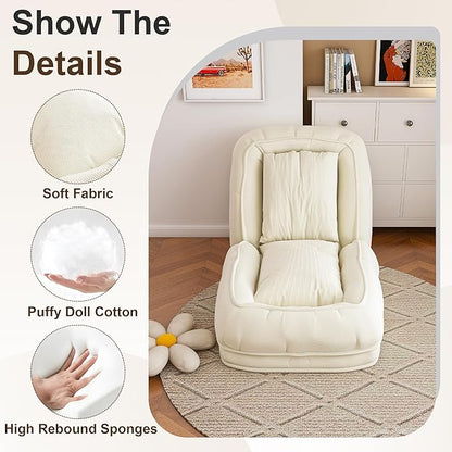 KEIKI Upholstered Human Dog Bed for Adults, Foldable Corduroy Lazy Sofa Bed with 5 Adjustable Positions and 2 Pillows, Giant Human Size Dog Bed for People, Off White