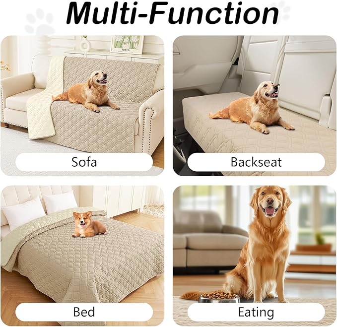 hyha Waterproof Dog Bed Blanket, Soft Pet Blankets, Waterproof Couch Cover for Dogs, Reversible Sofa Covers Washable for Furniture (52x82 Inch, Taupe/Beige)