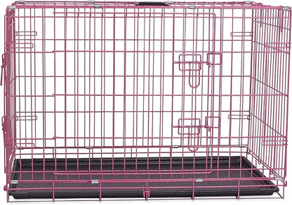 Internet's Best Wire Dog Crate for Dogs - Double Door Metal Steel Crate, Indoor Folding & Collapsible Cage, Secure & Durable, Portable Travel Kennel, Ideal for Home Use - Pink, 36 Inches