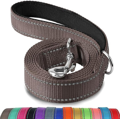 Joytale Double-Sided Reflective Dog Leash, 6 FT/5 FT/4 FT, Padded Handle Nylon Heavy Duty Leashes for Medium & Large Dogs Walking, Brown, 5FT