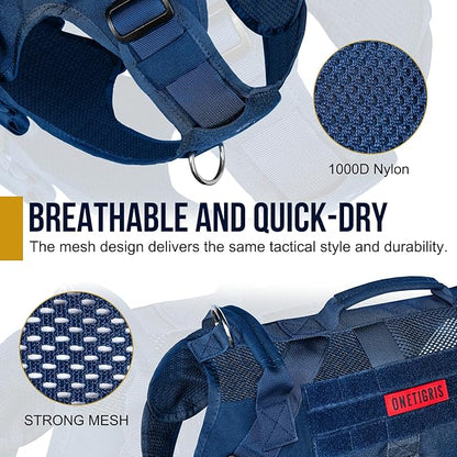 OneTigris Tactical Dog Harness for Small Dogs with Handles, Mesh Design Service Dog Vest Breathable Military Dogs Molle Vests with Handles, Harness for Walking Hiking Training (Blue, XS)