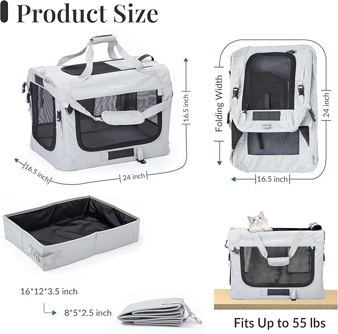 PetMasion Extra Large Cat Carrier for 2 Cats, Soft Pet Car Travel XL Bag for Large Big Cat 20lbs+, for Two Cats Long Trips Ride 24"x16.5"x16.5" with Litter Box