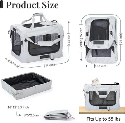 PetMasion Extra Large Cat Carrier for 2 Cats, Soft Pet Car Travel XL Bag for Large Big Cat 20lbs+, for Two Cats Long Trips Ride 24"x16.5"x16.5" with Litter Box