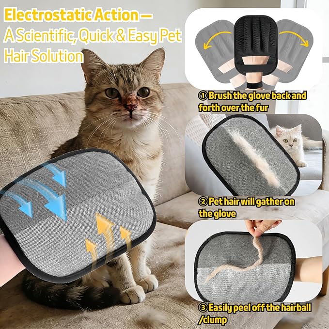 Petty Perry Pet Hair Removal Glove for Dogs & Cats, Upgraded Electrostatic Anti-Slip Pet Hair Removal Tool with 5-Finger Design, Thickened Magic Brush Pet Hair Remover for Couch Carpet Clothes, 1 PCS