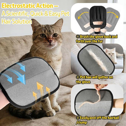 Petty Perry Pet Hair Removal Glove for Dogs & Cats, Upgraded Electrostatic Anti-Slip Pet Hair Removal Tool with 5-Finger Design, Thickened Magic Brush Pet Hair Remover for Couch Carpet Clothes, 1 PCS