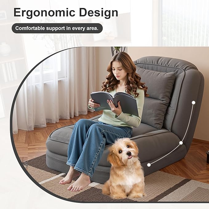 KEIKI Human Dog Bed for Adults, Giant Dog Bed with Adjustable Recliner Function, Foldable Nest Sofa with Pillows for Bedroom or Living Room, Gray