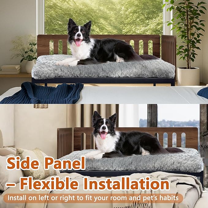 Beside Dog Bed,2 Panel Adjustable Height Dog Bunk Beds,48''x 30'' Metal Dogs Bed Frame with Cushion,X-Large