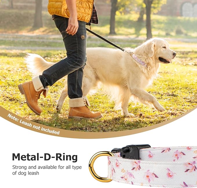Cotton Handmade Dog Collar Cute and Distinctive Patterns White Flower with Pendant for Girl Boy Dogs Collars M
